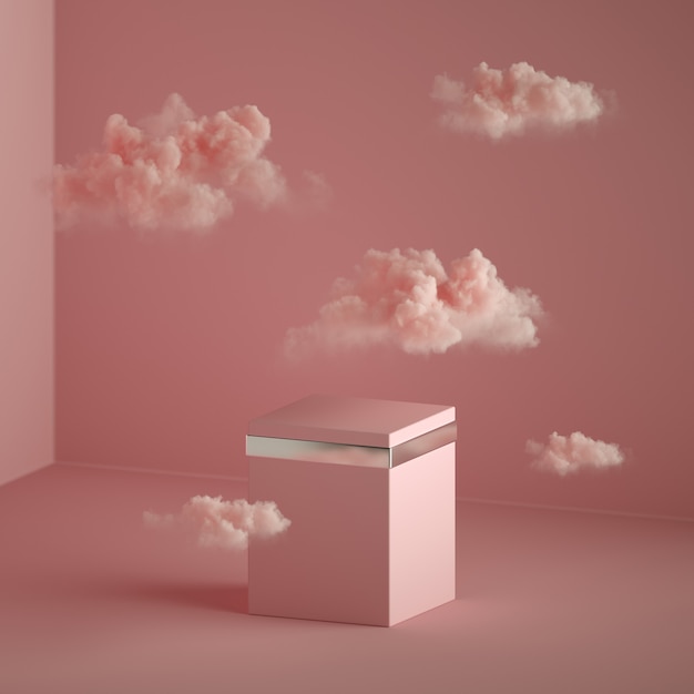 Small clouds floating above the cubic pedestal box.