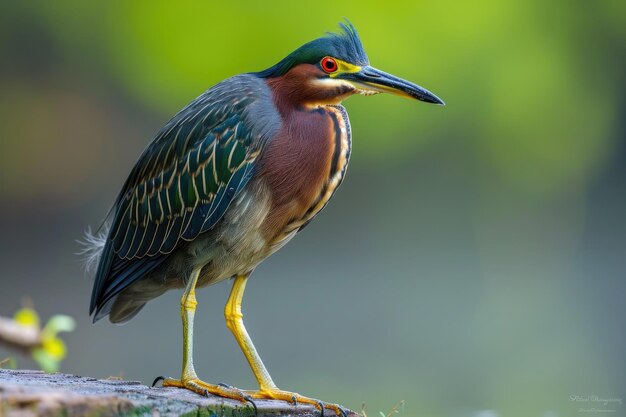 Small colorful wading bird with unique hunting behaviors