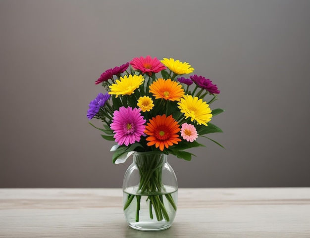 Small colorful warm flowers colorful flowers cloudy rainy view in flower vase generated AI