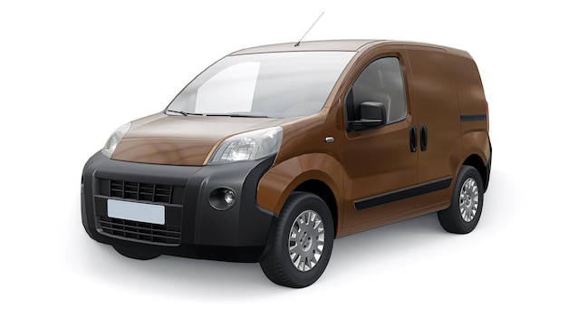 Small commercial delivery van on a white background Courier delivery of orders 3d rendering