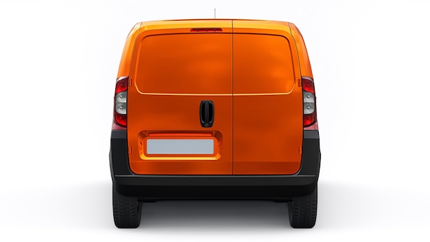 Small commercial orange delivery van on a white background Courier delivery of orders 3d rendering