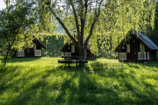 Small cottages in scenic nature place for relaxation