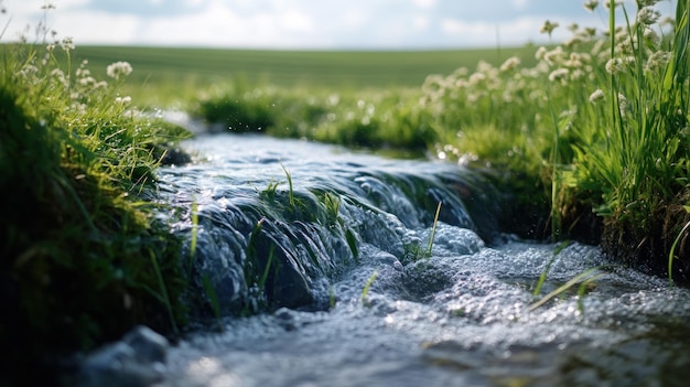 Photo small creek in green meadow