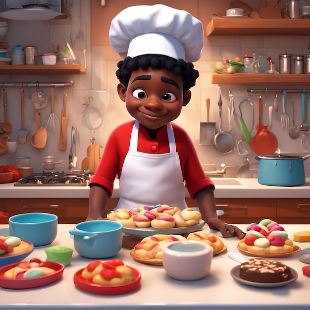 A small curious black boy standing in the kitchen environment