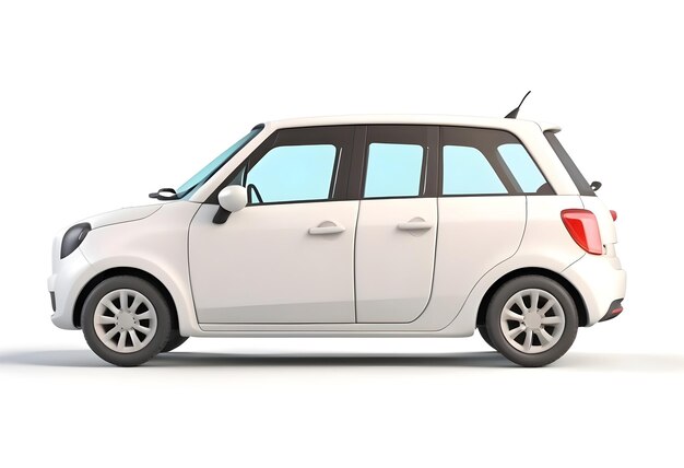 Small cute car side view isolated on white 3d illustration