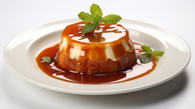 A small delectable dessert rests elegantly on a pristine white plate