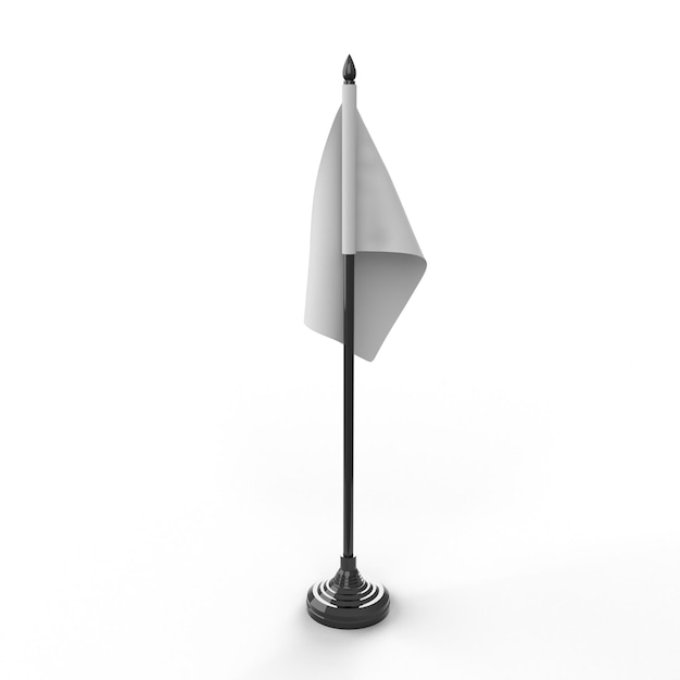 A small Desk Flag isolated on a white background with a white brandable flag and isolated on white