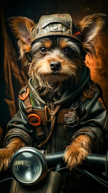 Small dog dressed up in pilot's outfit Generative AI