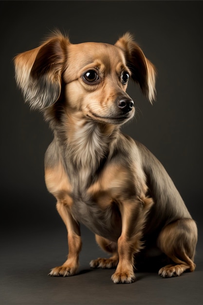 Small dog sitting in front of a black background