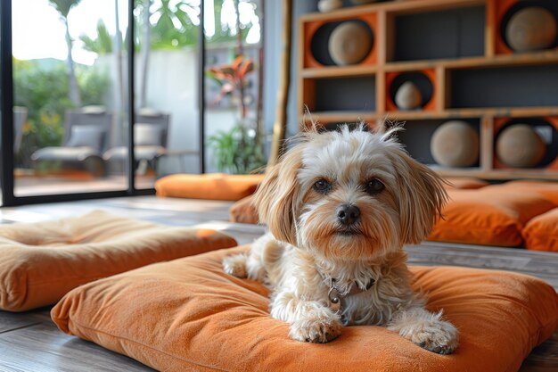 Small dog sitting on pillow