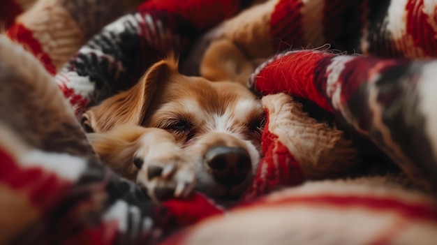 Small dog sleeping soundly under a fluffy blanket in a peaceful home