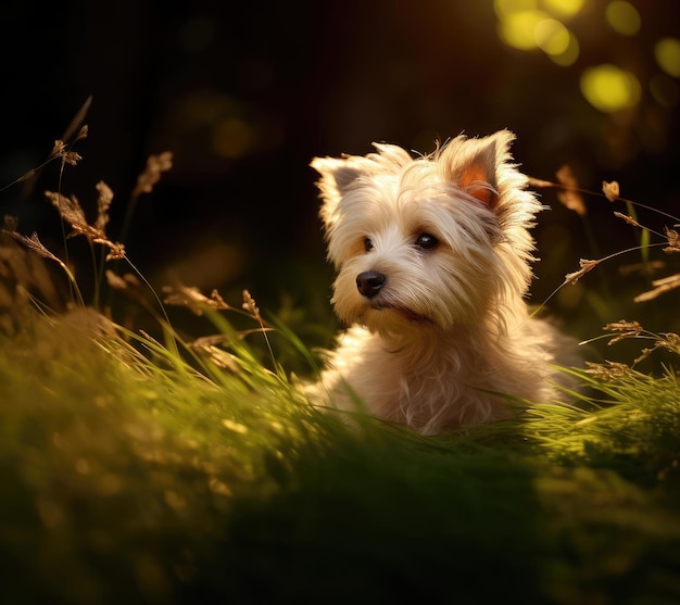 Small domestic dog on the grass