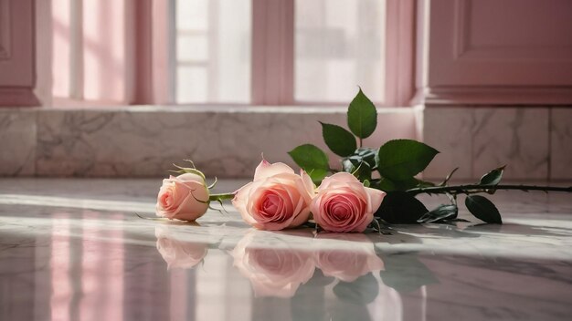 Small dried rose flowers on a gray background