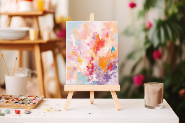 Photo small easel with a canvas showcasing abstract oil painting generative ai illustration