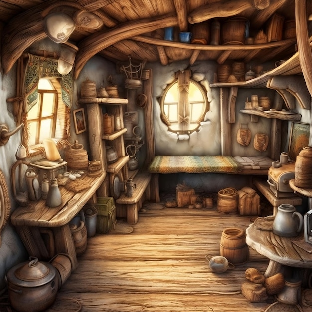 Small Elf or Dwarf House Interior Generative AI