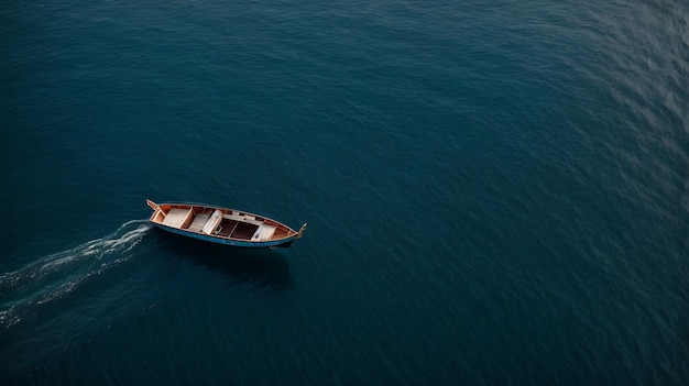 A small empty boat in the sea aerial view