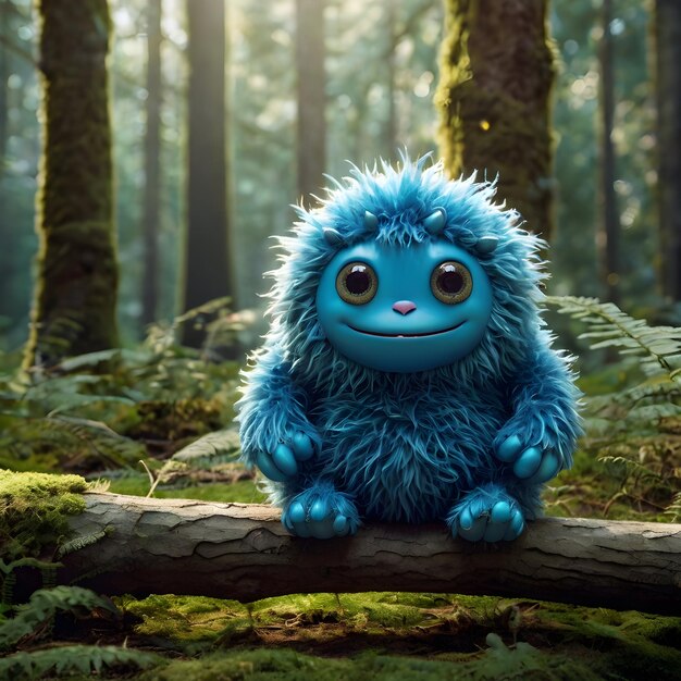 Photo a small endearing blue furry monster with its round soft body and plush texture the creatures e