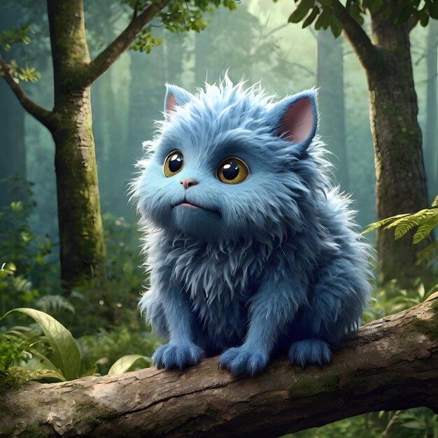 Photo a small endearing blue furry monster with its round soft body and plush texture the creatures e