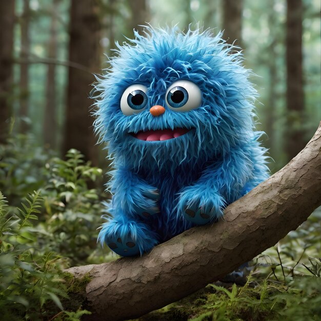 Photo a small endearing blue furry monster with its round soft body and plush texture the creatures e