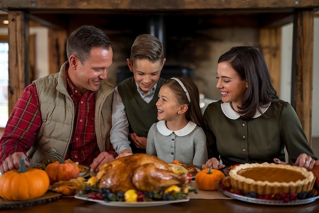 Photo a small family celebrating thanksgiving