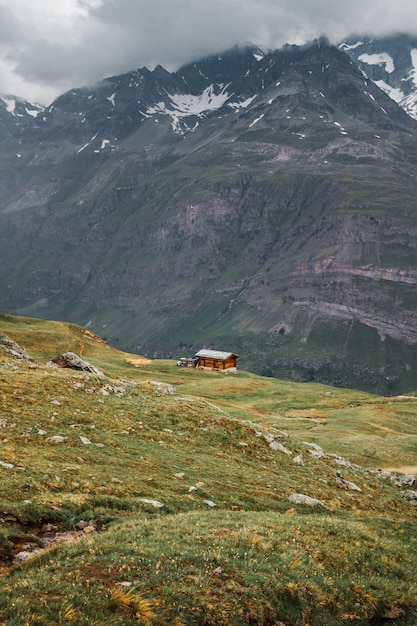 Small farm house and path in Swiss mountains Zermatt Switzerland