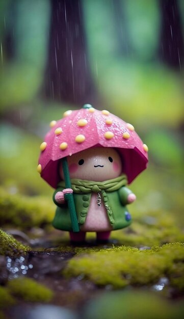 A small figurine of a person with an umbrella in the rain