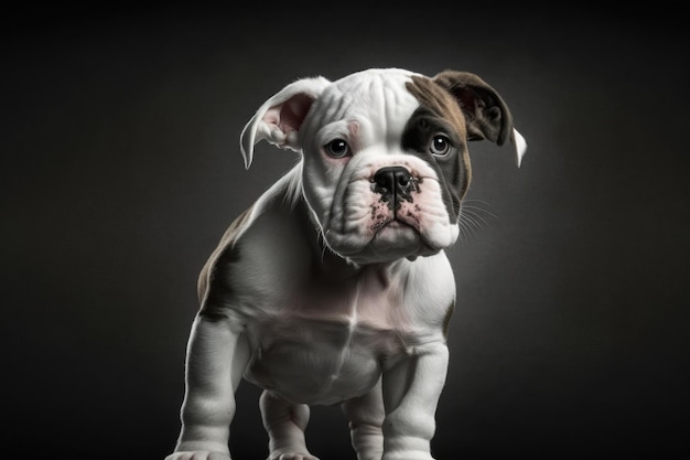 Small funny dog A posing American bulldog on a gray background