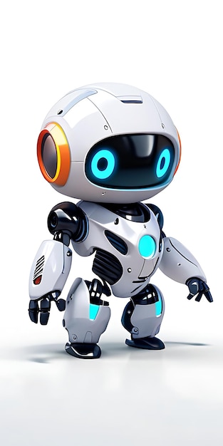 Small futuristic robot on a white background