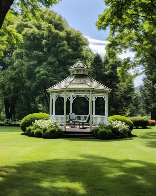 Photo small gazebo on a green grassy area