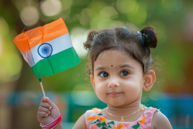 a small girl holds a flag that says  india