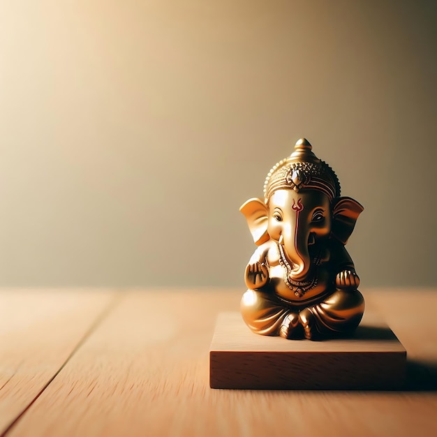 Photo a small gold statue of an elephant on a wooden table