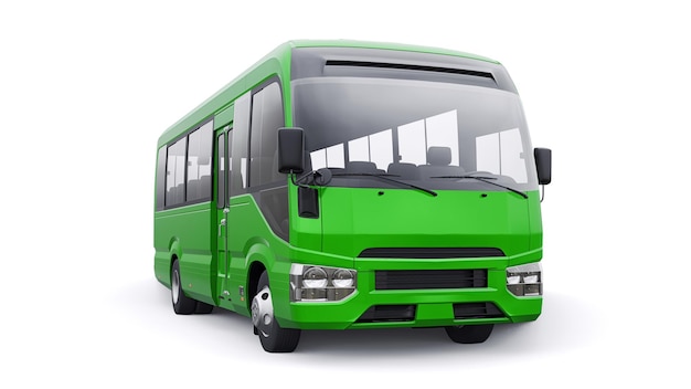 Small green bus for urban and suburban for travel Car with empty body for design and advertising 3d illustration