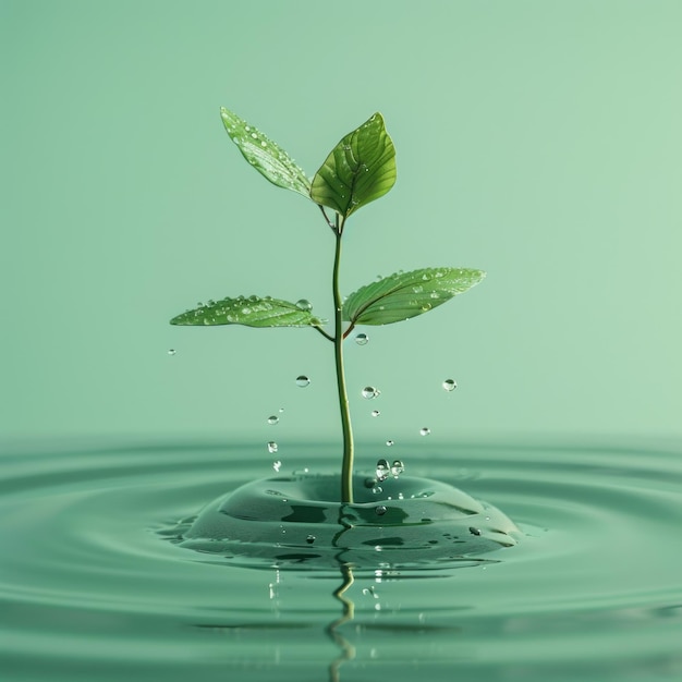 A Small Green Plant Sprouting From Water With Ripples