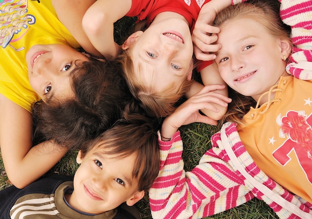 Small group of happy children outdoor