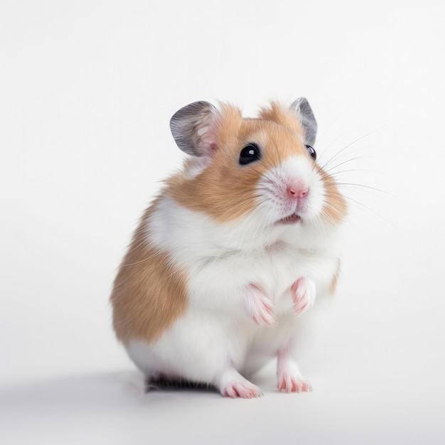 A small hamster with a black nose and a white face.