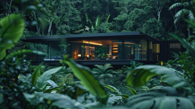 Photo a small house is surrounded by lush green trees and plants generate ai image