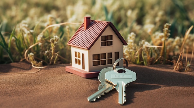 A small house and keys on a ground