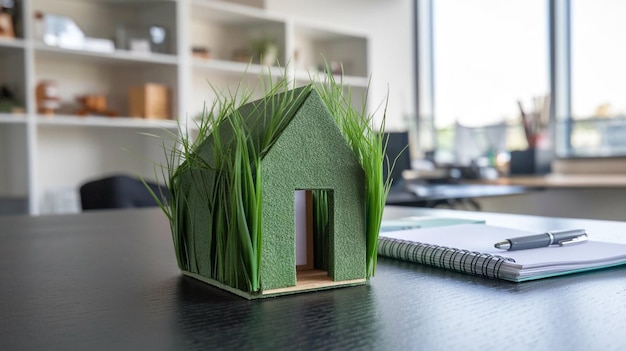 a small house made of grass sits on a desk