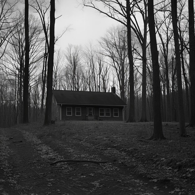 Photo a small house sits in a wooded area with a small house in the background