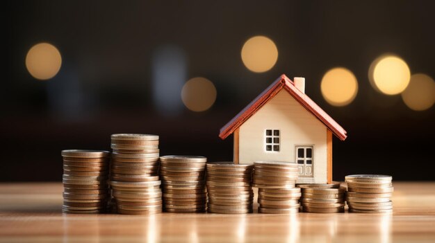 A small house sitting on top of a pile of coins