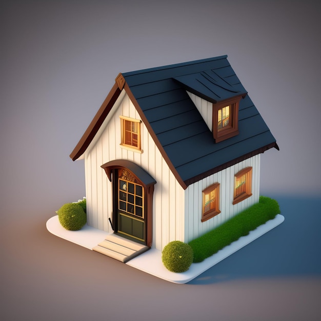 A small house with a black roof and a brown roof.