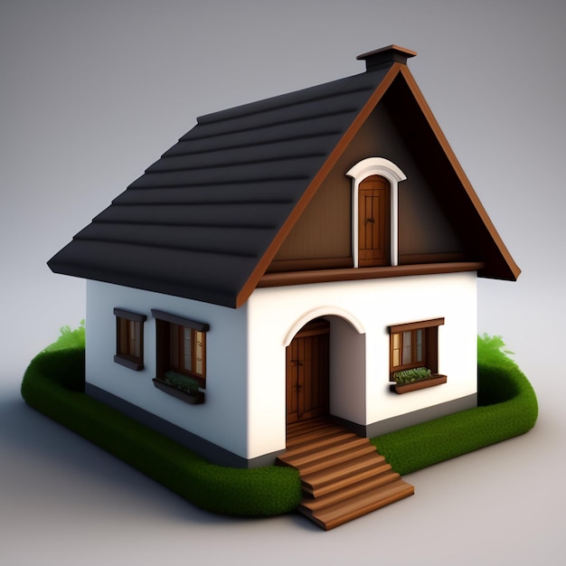 A small house with a brown roof and a black roof.