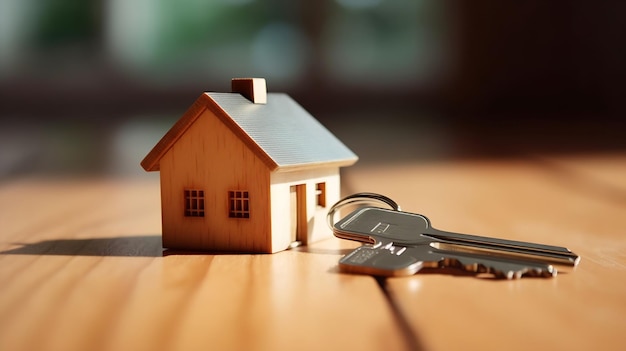 A small house with keys on a table