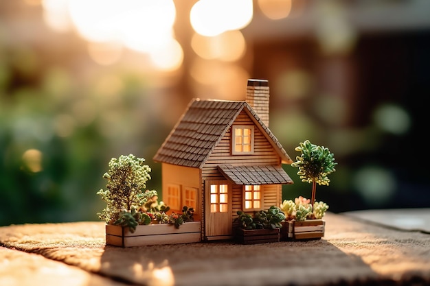 Small house with a lit window on the top