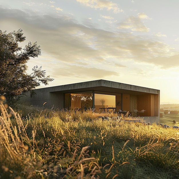 a small house with a tree in the background