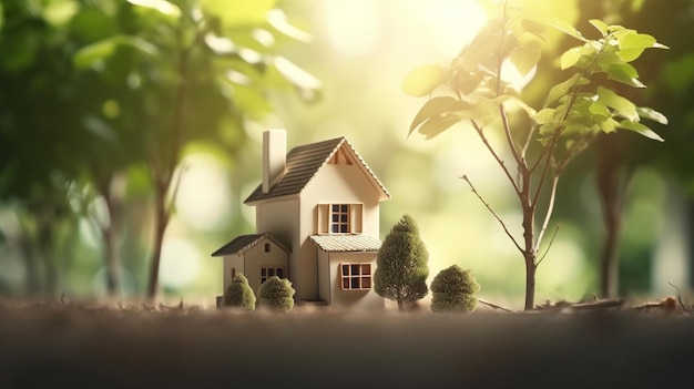 A small house with trees in the background