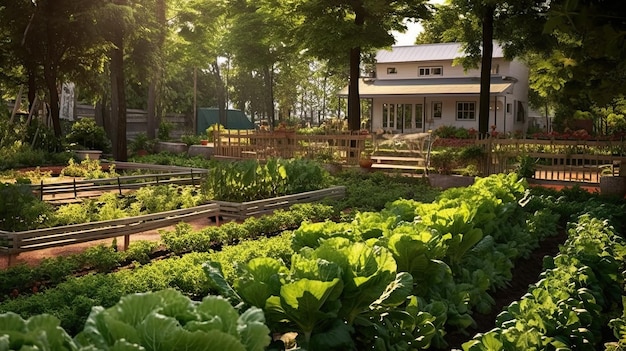 A small house with a vegetable garden during nature Live a simple life in the countryside of Thailand Generative AI