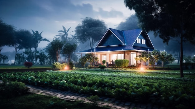 A small house with a vegetable garden during nature Live a simple life in the countryside of Thailand Generative AI