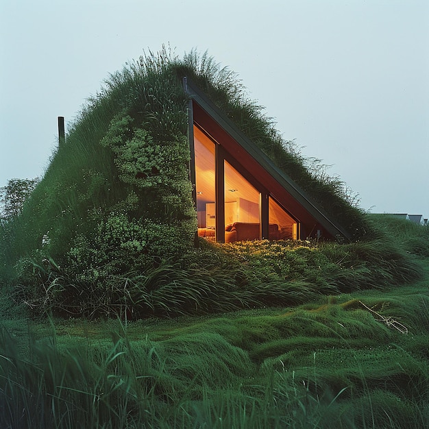 Photo a small house with a window that is on a hill