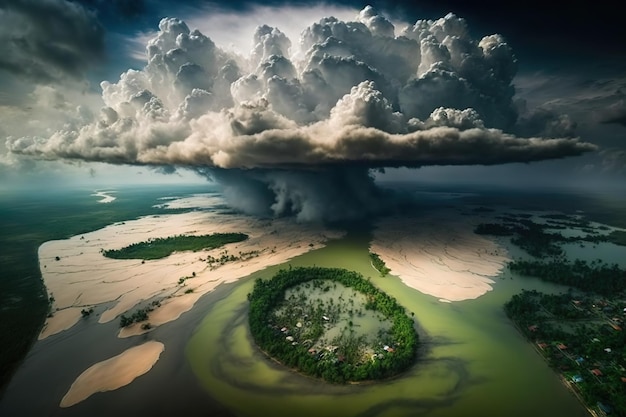 A small island with a cloud in the sky